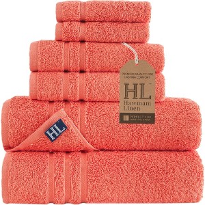 Hawmam Linen 6 Piece Bath Towels Set for Bathroom Original Turkish Cotton Soft, Absorbent and Premium 2 Bath Towels, 2 Hand Towels, 2 Washcloths - 1 of 4