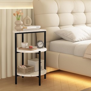 Hooseng Faux Marble Side End Table Set, 3-Tier Small Round Sofa Side Table with Metal Frame for Living Room, Bedroom - 1 of 4