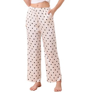 INSPIRE CHIC Women's Lounge Pants Floral Dot Pattern Wide Leg Pants Elastic Waist with Pocket Sleep Nightwear Pajama - 1 of 4