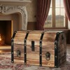 Vintiquewise Wooden Treasure Chest Trunk Vintage-Style Storage Box with Leather Straps, Brass Rivets, Lion Head Ornaments & Latch Closure - 2 of 4