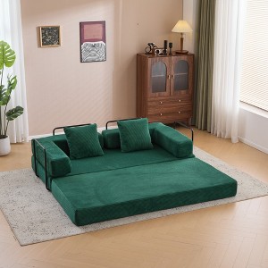Convertible Floor Sofa Bed with Pillow and Armrest, Corduroy Floor Couch for Living Room or Bedroom, Compression Futon Sofa for Small Spaces-Koiai - 1 of 4