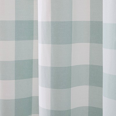 Green Plaid Cotton Shower Curtain with Buttonhole Top