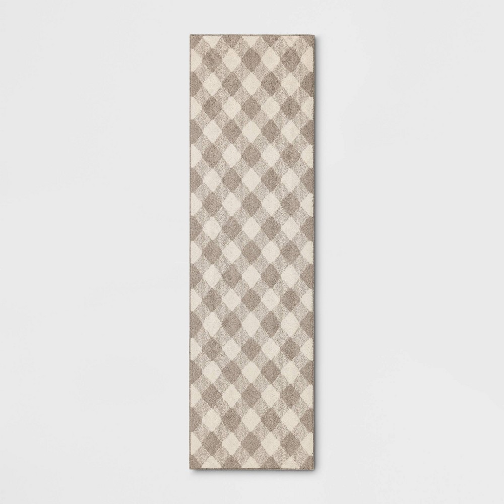 Photos - Area Rug 2'4"x7' Gingham Washable Runner Rug Heathered Gray/Ivory - Threshold™