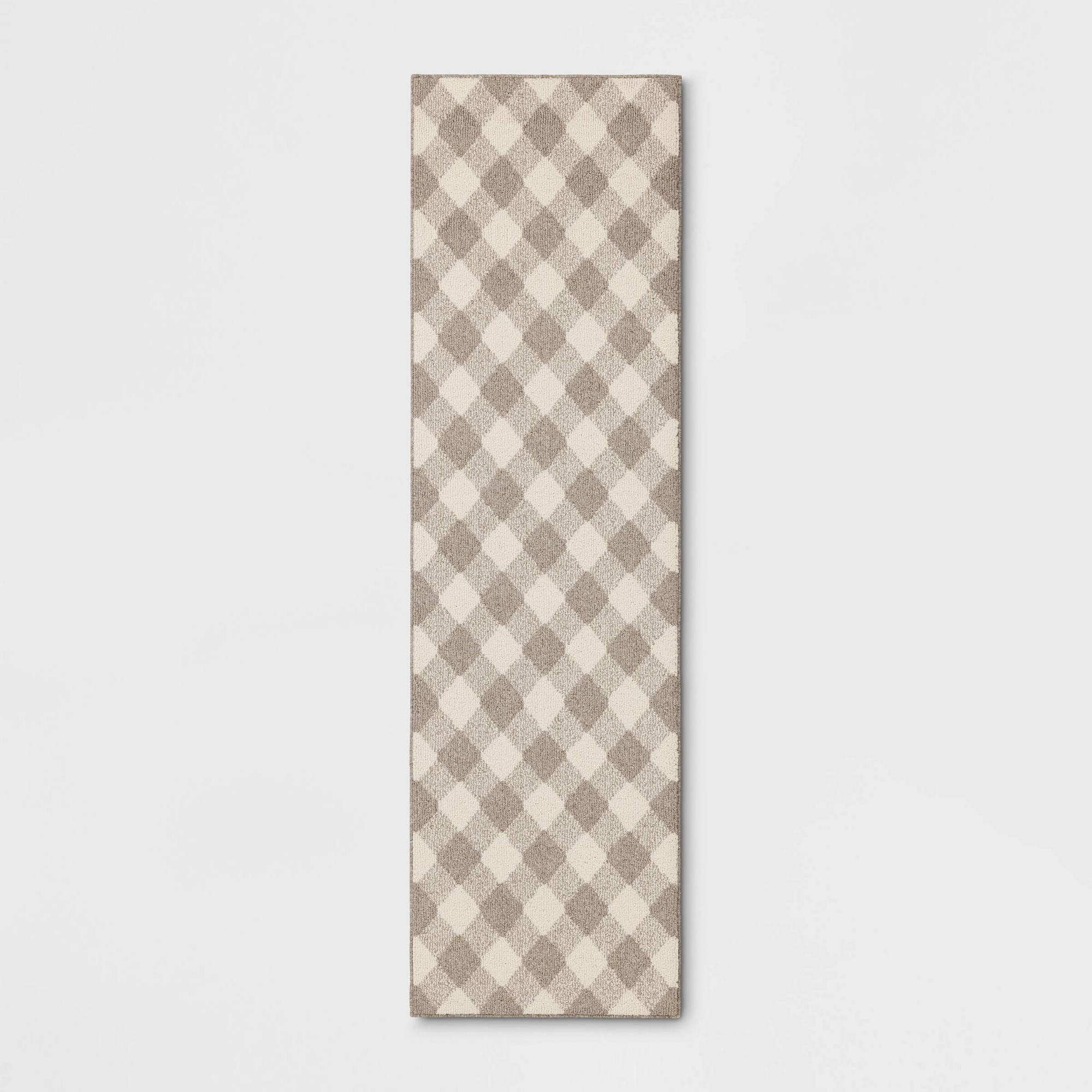 2'4"x7' Gingham Washable Runner Rug Heathered Gray/Ivory - Threshold™
