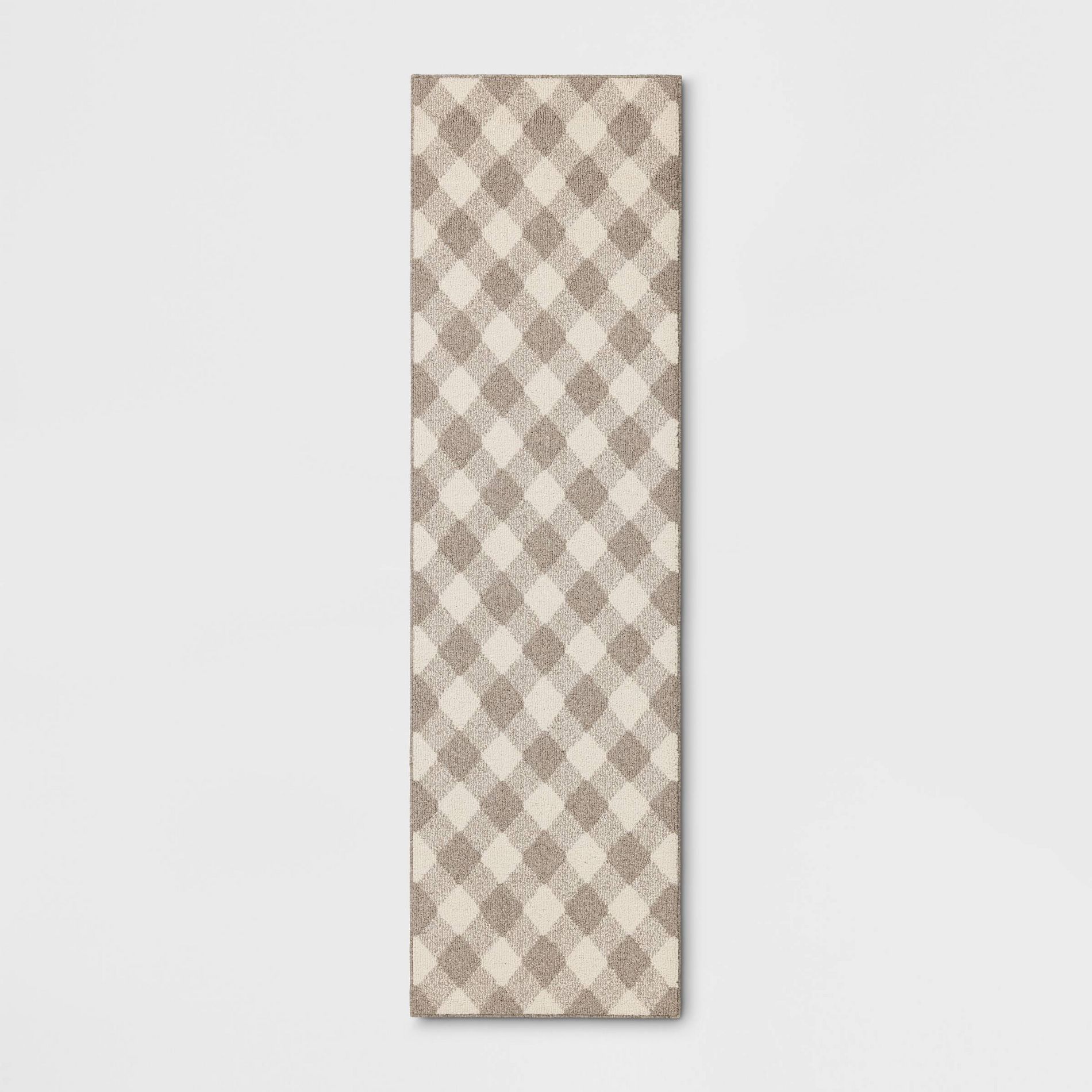 2'4"x7' Gingham Washable Runner Rug Heathered Gray/Ivory - Threshold™