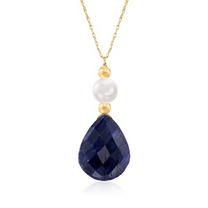 Ross-Simons Cultured Pearl and 10.00 Carat Sapphire Necklace in 14kt Yellow Gold - 1 of 4