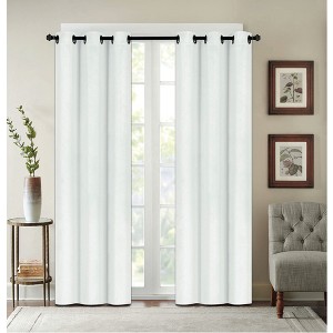 38" x 84" Solid Blackout Thermal Grommet Curtain Panels (Set of 2 Black) - 1 of 3