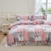 Pink Floral Comforter Set – Vintage Ruffle Pastoral Bedding with Flower Print, Soft Lightweight Microfiber, Queen/King 3-Piece - 2 of 4