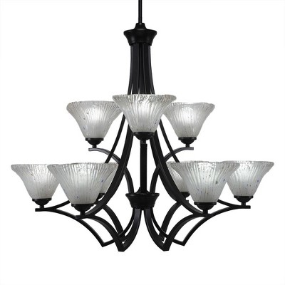 Toltec Lighting Zilo 9 - Light Chandelier in  Matte Black with 7" Frosted Crystal Shade