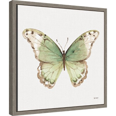 Colorful Breeze XII Butterfly Green and Brown Canvas Art with Greywash Frame