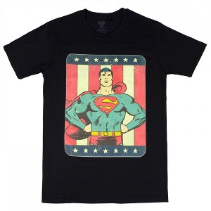 Adult Superman with American Flag Vintage Comic T-Shirt - 1 of 3