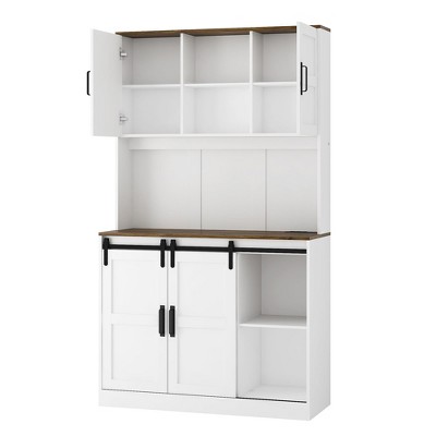 NicBex 72 Inch Tall Kitchen Pantry Storage Cabinet with Sliding Barn Door and Open Shelves for Dining Room,Bathroom,Kitchen,White