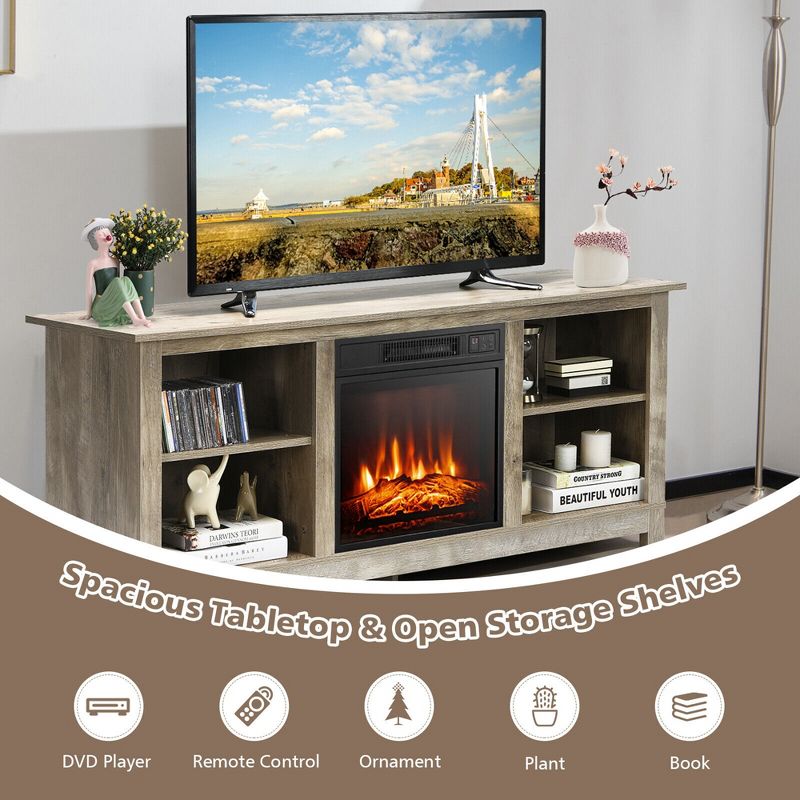 Costway  58'' 2-Tier Fireplace TV Stand W/18'' 1400W Electric Fireplace 65'', 5 of 11
