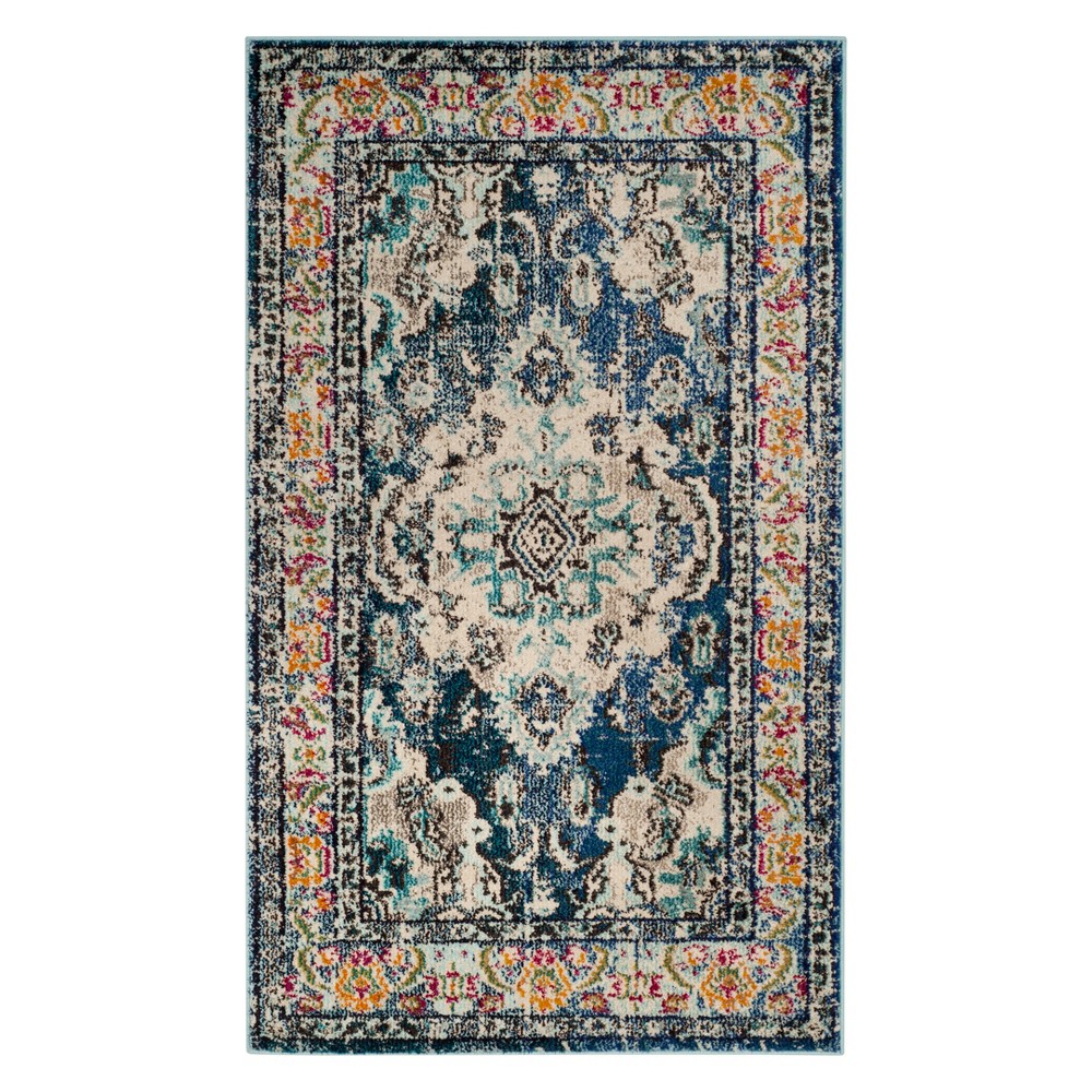  Medallion Accent Rug Navy Blue