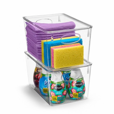 Sorbus Large Clear Plastic Storage Bins with Lids and Handles for Cleaning Supplies - Conquer Clutter, Enhance Organization and Style