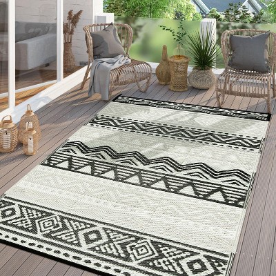 Lahome Waterproof Outdoor Reversible Boho Plastic Straw Mat for Patio,Balcony,Deck