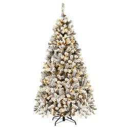 Costway 6ft/7.5ft/9ft Pre-Lit Premium Snow Flocked Hinged Artificial Christmas Tree with 250 Lights/450 Light/550 Lights