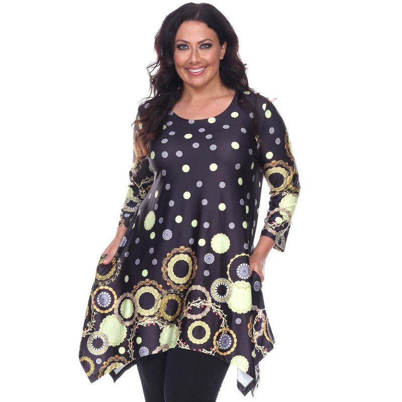 Women's Plus Size 3/4 Sleeve Printed Erie Tunic Top with Pockets - White Mark, 1 of 4