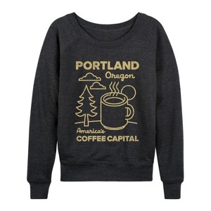 Women's - Instant Message - Portland Coffee Lightweight French Terry Wide Neck Long Sleeve Graphic Shirt - 1 of 4
