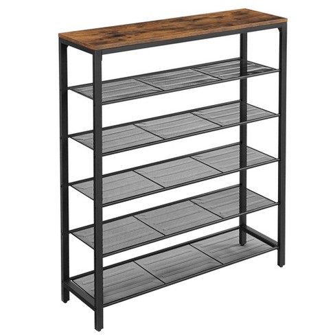 VASAGLE INDESTIC Shoe Rack, Organizer for Closet with 4 Mesh Shelves and  Large Top for Bags, Entryway Hallway Shelf, Steel Frame, Industrial, Greige  and Black ULBS015B02, 11.8 x 39.4 x 36.4 Inches