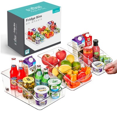 Sorbus Clear Organizing Bin on Wheels with Dividers - for Kitchen, Cabinet Organizer, Pantry & Refrigerator
