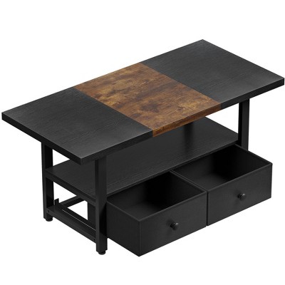 WOWLIVE Farmhouse Wood Coffee Table, Small Cocktail Table with 2 Drawers