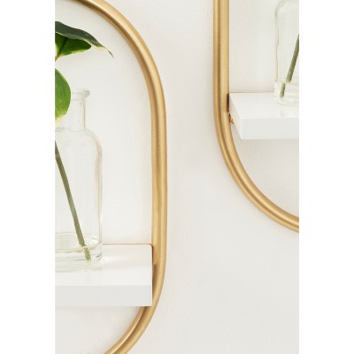 White and Gold Modern Floating Wall Shelves Set of 2