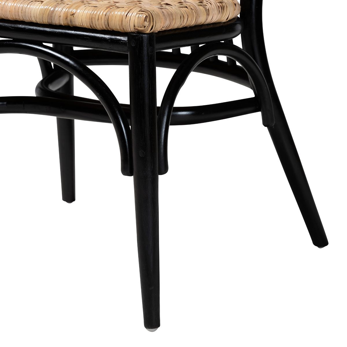 bali & pari Parthenia Mid-Century Modern Two-Tone Black and Walnut Brown Finished Mahogany Wood and Natural Rattan Dining Chair - thumbnail 7