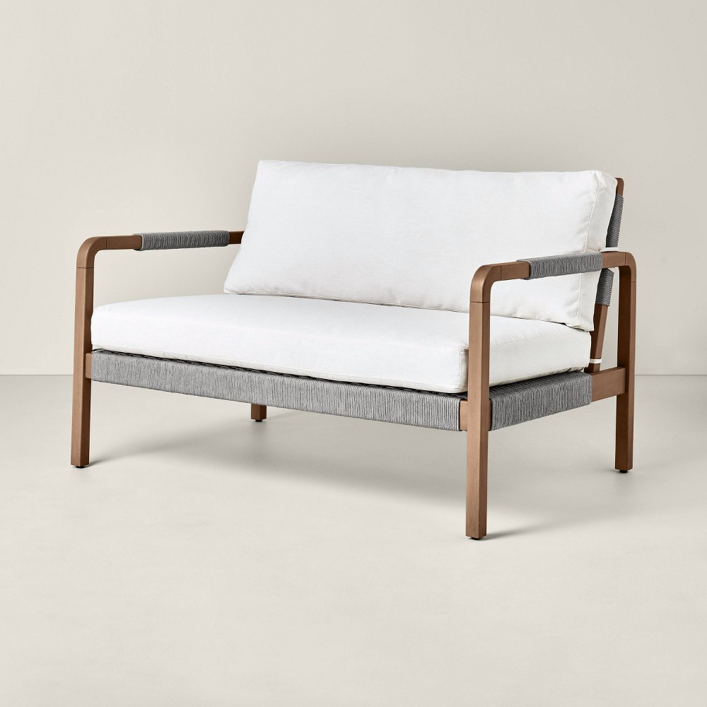 Wood & Rope Outdoor Patio Loveseat - Hearth & Hand&trade; with Magnolia: Mahogany Frame, Weather-Resistant, 2-Seater Couch