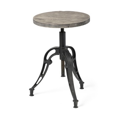 HomeRoots Natural and Black Solid Wood and Iron Backless Adjustable Height Bar Chair