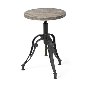HomeRoots Natural and Black Solid Wood and Iron Backless Adjustable Height Bar Chair - 1 of 4