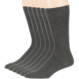 Men Dress Solid Socks Cotton - 6 Pack - Casual, Crew, Lightweight, Business - Shoe 9-12 L, 12-15 XL - Black, Brown, Beige| 7BIGSTARS KINGDOM - 1 of 4