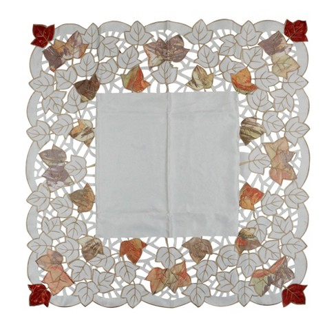 Heritage Lace 34 X 34 Gray And White Embroidered Fall Leaf Table