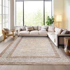 Modern Rug Thin Washable Non-Slip Geometric Border Low Pile Foldable Soft Non-Shedding Indoor Accent Carpet - 1 of 4