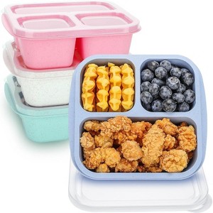 4 Pack Bento Box For Kids, 3 Compartments Meal Prep Containers Reusable - 1 of 4
