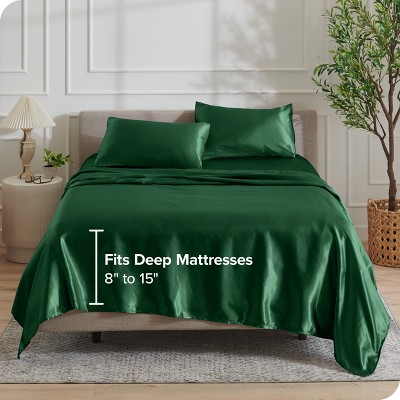 King Forest Green Satin Deep Pocket Sheet Set