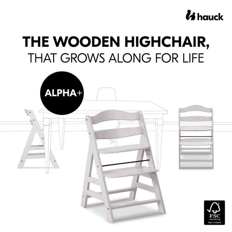Hauck Alpha+ Grow Along Adjustable Wooden High Chair Seat w/ 5 Point Harness & Bumper Bar for Baby & Toddler Up to 198 lbs, 5 of 11