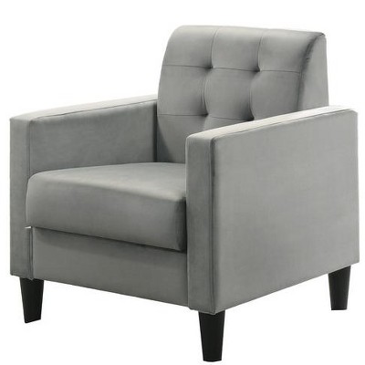 Vynxaria Hale 27.5" Light Gray Velvet Accent Armchair with Tufted Back