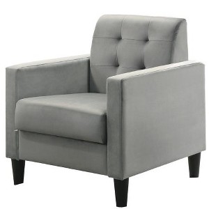 Vynxaria Hale 27.5" Light Gray Velvet Accent Armchair with Tufted Back - 1 of 4