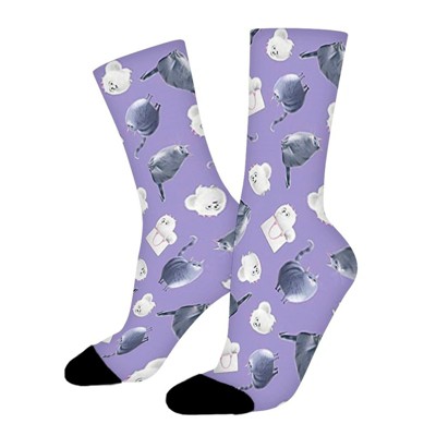 Pets Life Purple Secret Women Printed Crew Socks Funny Funky Socks Soft Polyester Novelty Gifts for Artists Men
