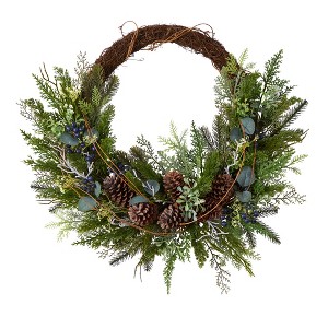 Nearly Natural 30-in Pine and Pinecone Artificial Christmas Wreath on Twig Ring - 1 of 4