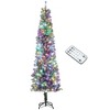 YOOCOZZ  Eye-catching Christmas Decor -  Pre-Lit Pencil Flocked Artificial Xmas Tree, with Dual Color LED Lights & Branch Tips, Metal Stand, Green - 3 of 4