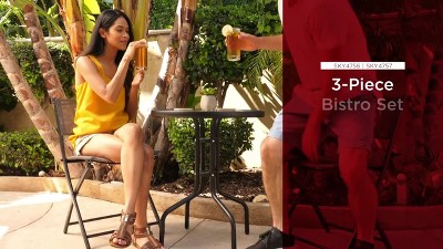 Burgundy 3-Piece Black Steel and Glass Patio Bistro Set