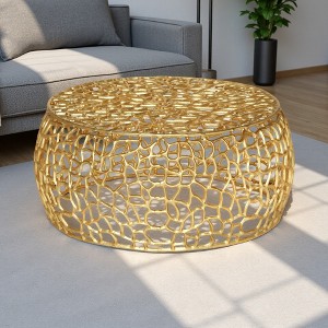 27.5" Aluminum Glam Coffee Table with Gold Accents - 1 of 4