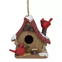 Northlight 7" Brown and Red Christmas Birdhouse with Cardinals