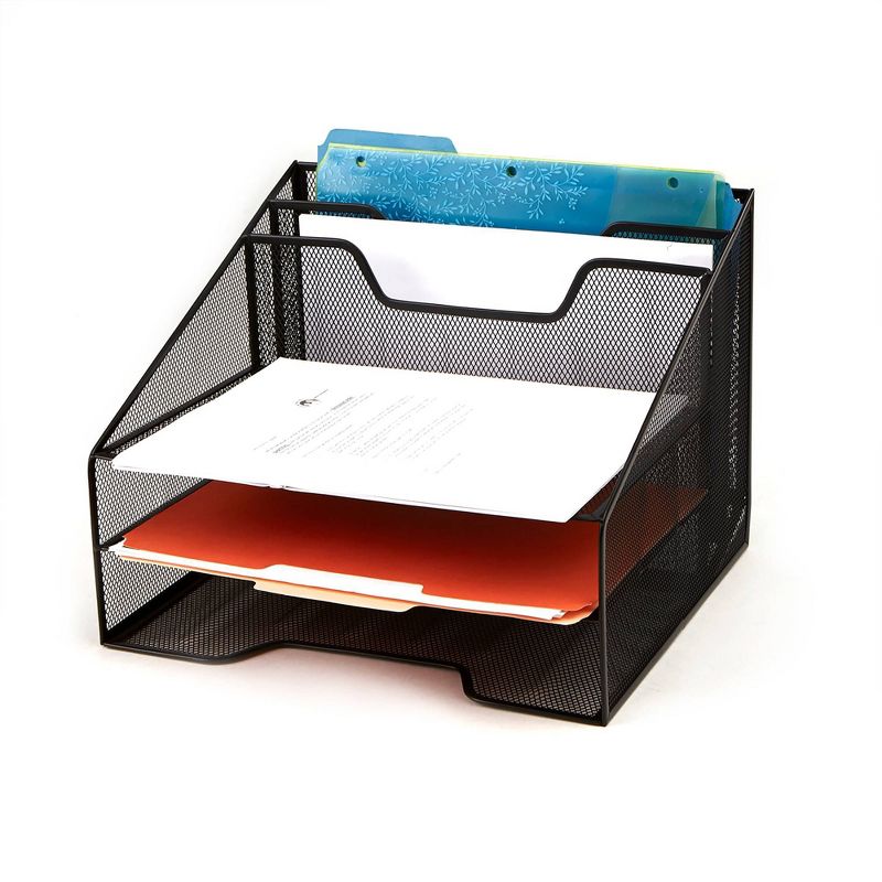 Mind Reader Mesh 5 Tray Desktop Organizer File/Letter/Document Black, 3 of 8