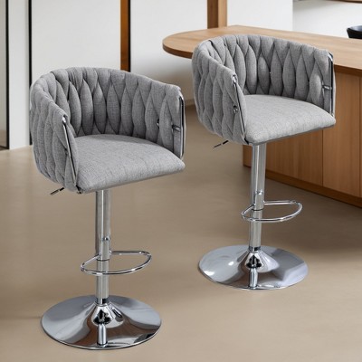 360° Fabric cover Swivel Bar Stools Set of 2, Adjustable Counter Height Bar Chairs with Woven Back & Footrest - Leovsnove