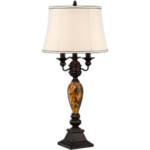 Kathy Ireland Mulholland Traditional Table Lamp 37" Tall Bronze Golden Marbleized White Bell Shade for Bedroom Living Room Bedside Office House Home - 1 of 4