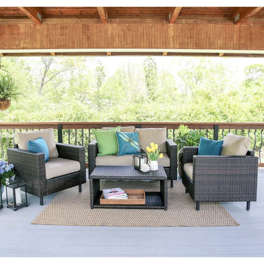 Draper 4pc Patio Seating Set With Sunbrella Fabric Tan Leisure Made