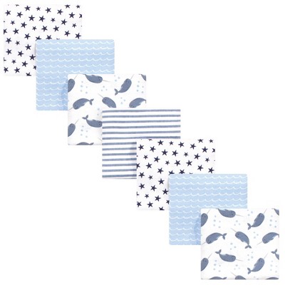 Image of Hudson Baby Infant Boy Cotton Flannel Receiving Blankets Bundle, Narwhal, One Size
